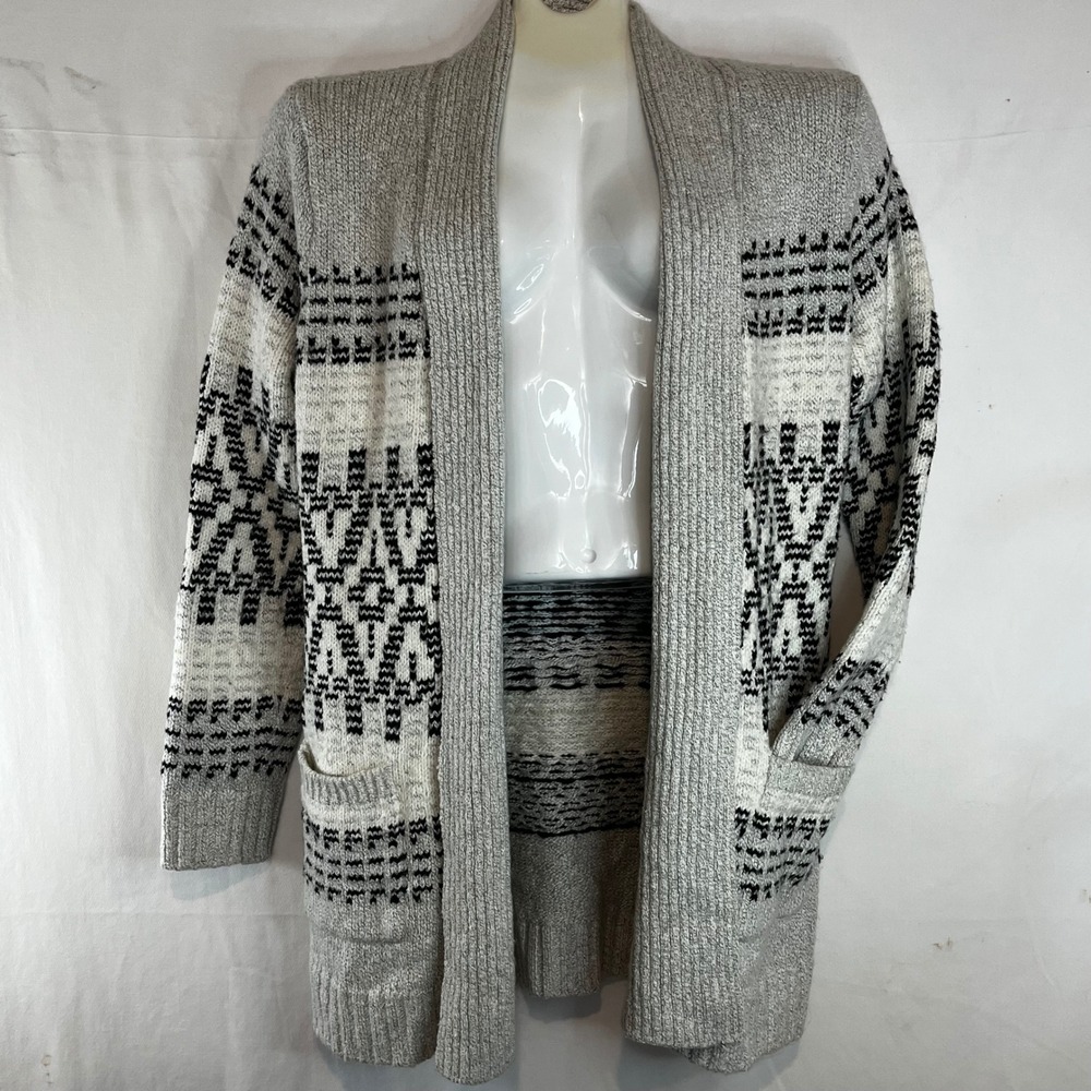 Cupcakes and Cashmere Grey Fair Isle Open Front Cardigan Sweater Small Oversized